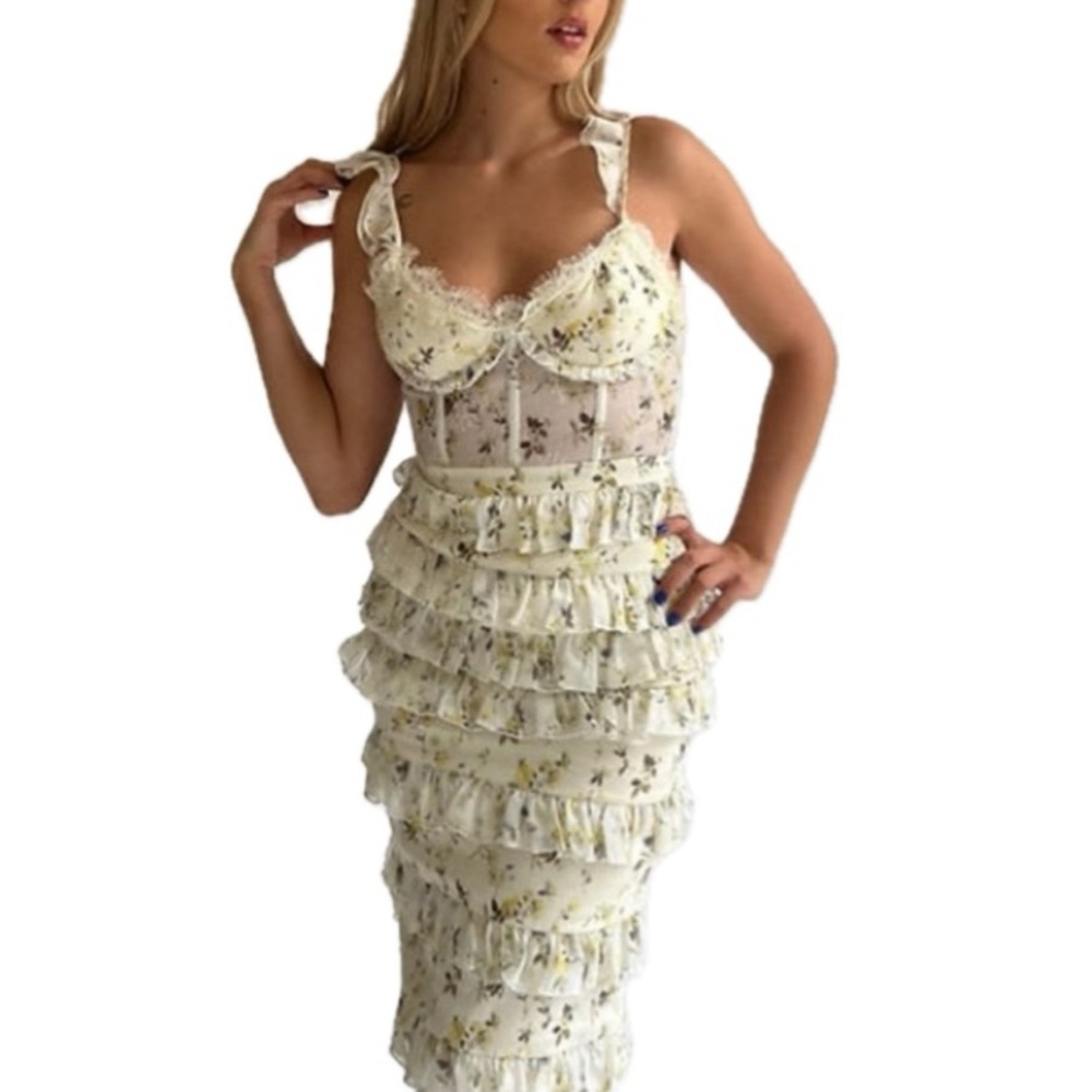 The Fiorenza Dress - Yellow Floral on White